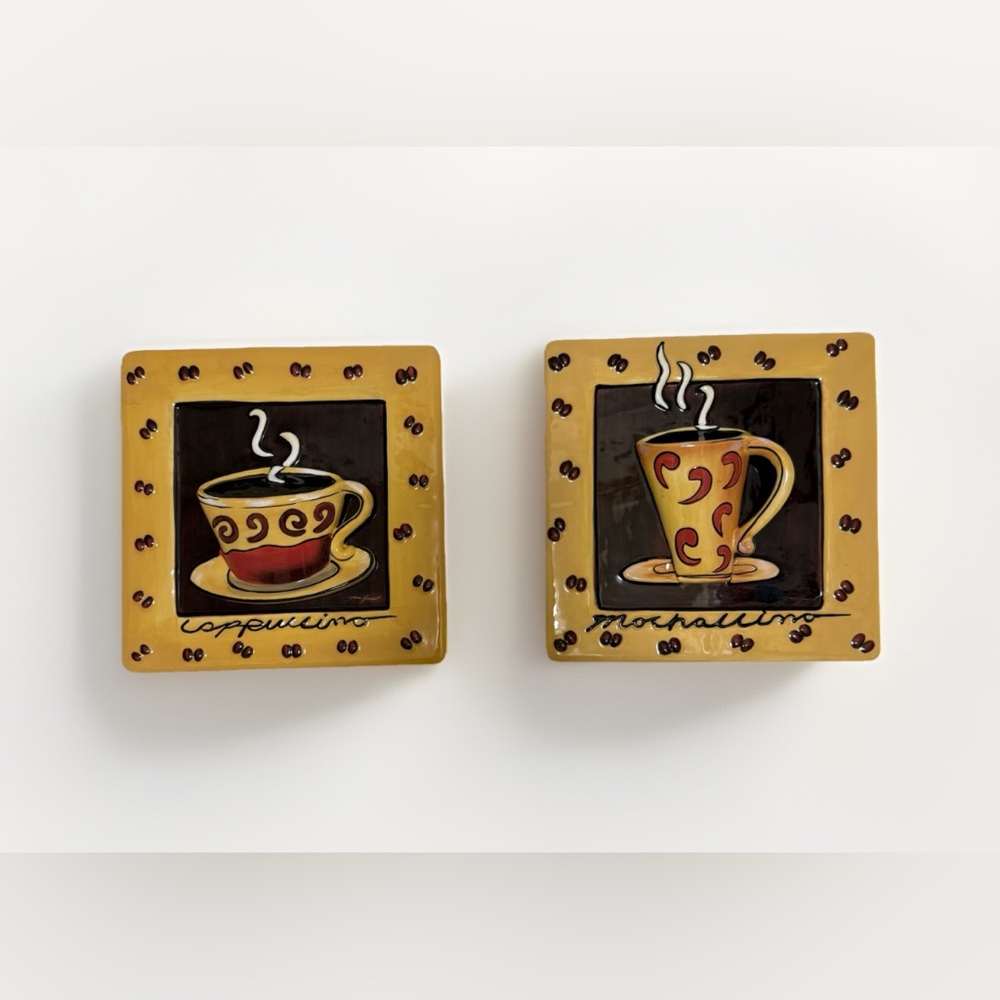Vntg Porcelain Wall Decor Coffee Bistro Theme Set Of 2 Raised Design Mochaccina